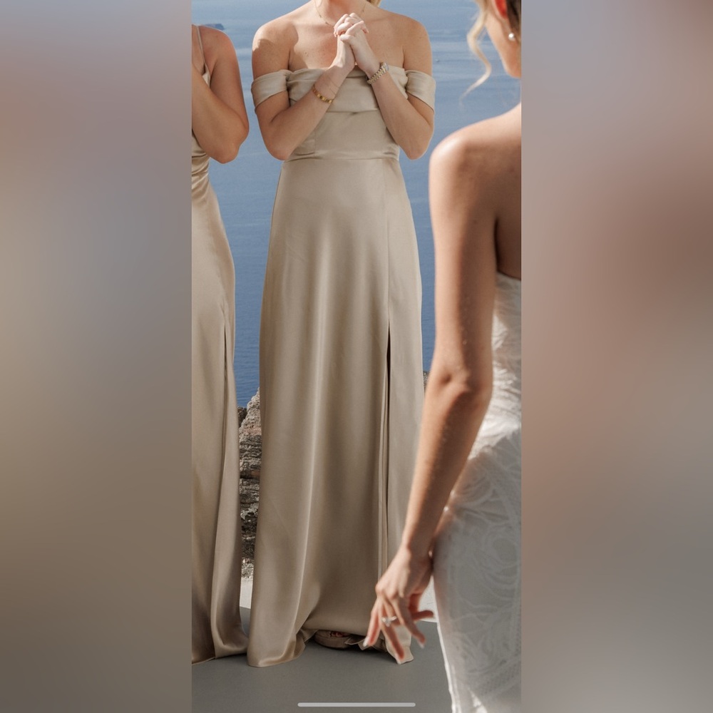 Mia Shiny Satin Convertible Dress - Neutral Champagne